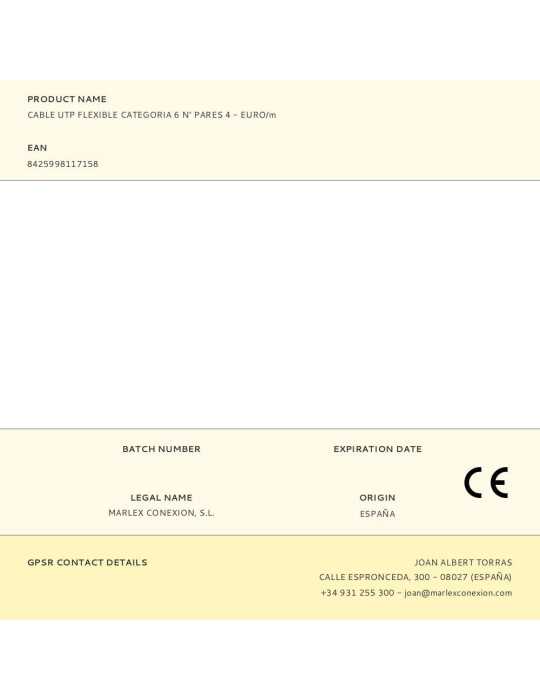Lote de 100 Unidades Cable UTP Flexible Categoria 6 N° Pares 4 - EURO/m LOGILINK