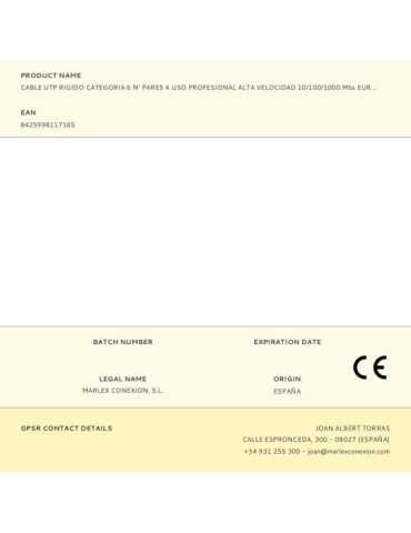 Lote de 100 Unidades Cable UTP Rigido Categoria 6 N° Pares 4 Uso Profesional Alta Velocidad 10/100/1000 Mbs EURO/m LOGILINK 2