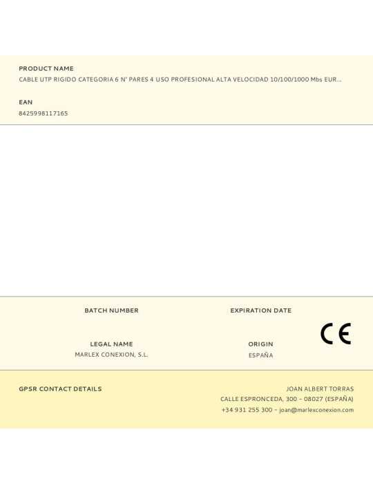 Lote de 100 Unidades Cable UTP Rigido Categoria 6 N° Pares 4 Uso Profesional Alta Velocidad 10/100/1000 Mbs EURO/m LOGILINK