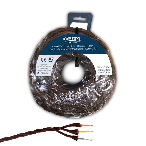 Carrete Cable Paralelo Textil Trenzado H07V-k 3 G 2,50 mm² Marrón, 5 m EDM