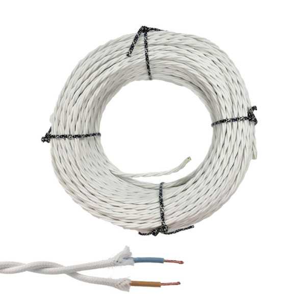 Lote de 100 Unidades Cable Paralelo Textil Trenzado H07V-K 2 x 2,50 mm² Blanco EURO/m EDM