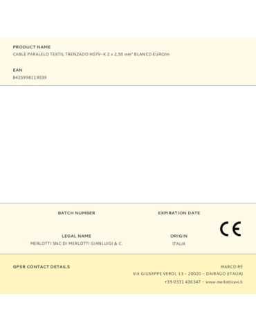 Lote de 100 Unidades Cable Paralelo Textil Trenzado H07V-K 2 x 2,50 mm² Blanco EURO/m EDM 2