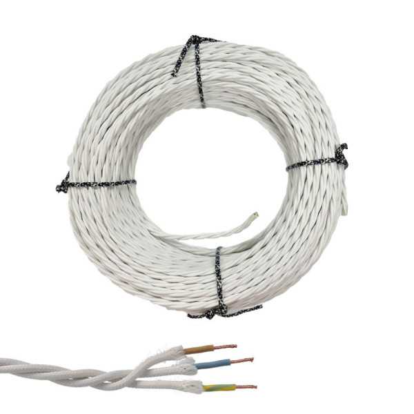 Lote de 100 Unidades Cable Paralelo Textil Trenzado H05VV-F 3 G 1,50 mm² Blanco EURO/m EDM
