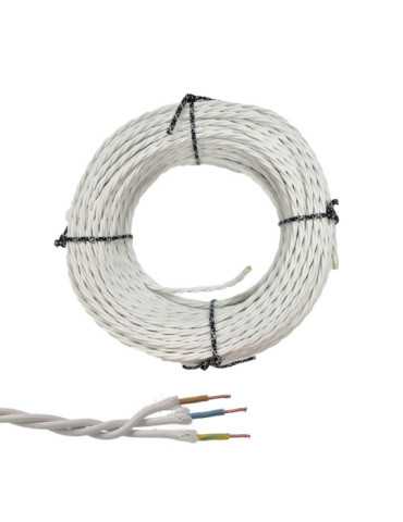 Lote de 100 Unidades Cable Paralelo Textil Trenzado H07V-K 3 G 2,50 mm² Blanco EURO/m EDM
