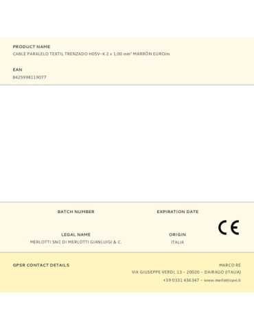 Lote de 100 Unidades Cable Paralelo Textil Trenzado H05V-K 2 x 1,00 mm² Marrón EURO/m EDM 2
