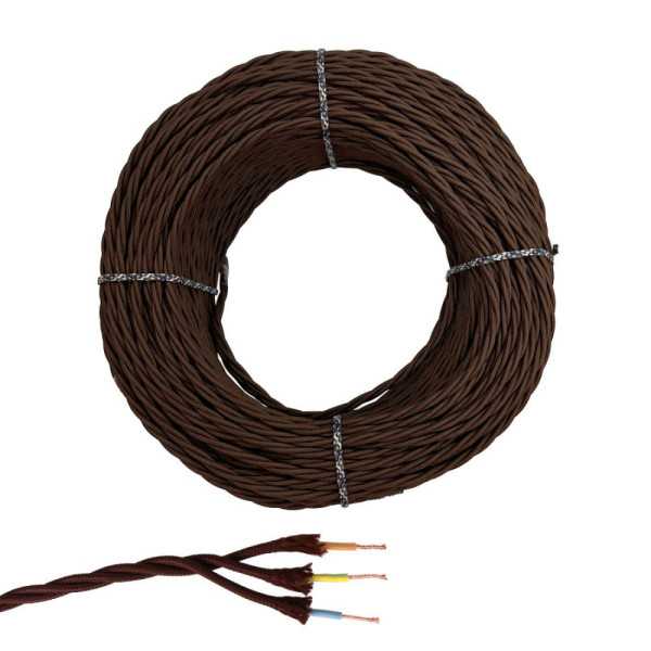 Lote de 100 Unidades Cable Paralelo Textil Trenzado H05V-K 3 G 1,00 mm² Marrón EURO/m EDM