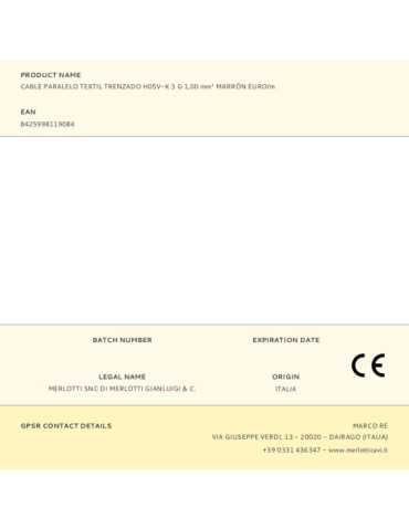 Lote de 100 Unidades Cable Paralelo Textil Trenzado H05V-K 3 G 1,00 mm² Marrón EURO/m EDM 2