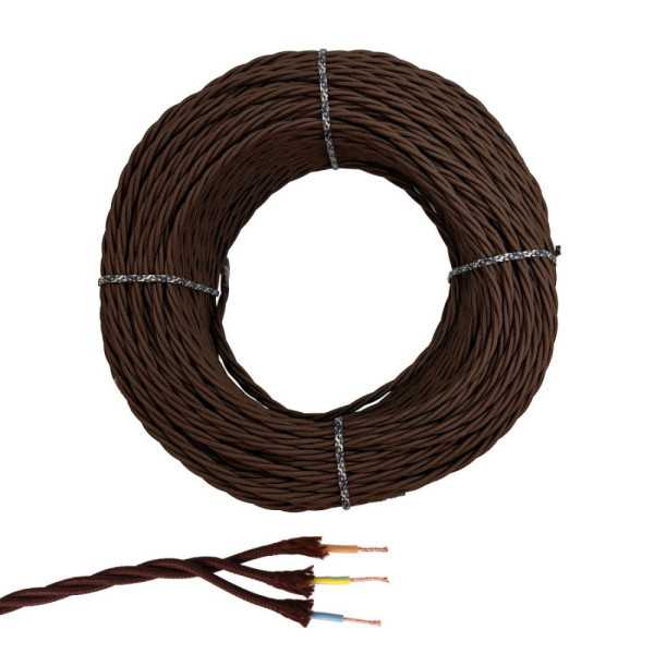 Lote de 100 Unidades Cable Paralelo Textil Trenzado H05VV-F 3 G 1,50 mm² Marrón EURO/m EDM