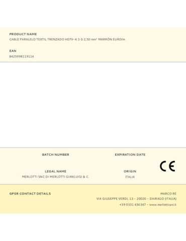 Lote de 100 Unidades Cable Paralelo Textil Trenzado H07V-K 3 G 2,50 mm² Marrón EURO/m EDM 2