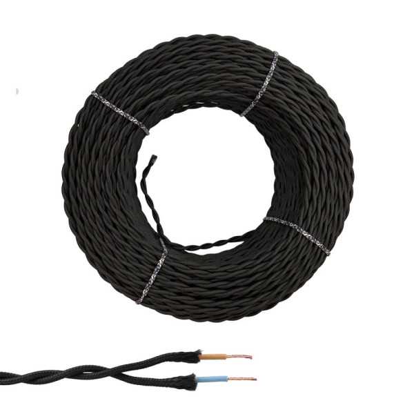 Lote de 100 Unidades Cable Paralelo Textil Trenzado H05VV-F 2 x 1,50 mm² Negro EURO/m EDM