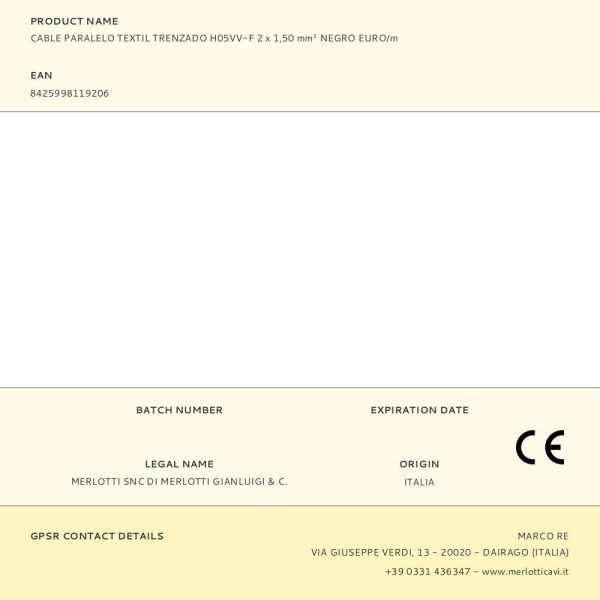 Lote de 100 Unidades Cable Paralelo Textil Trenzado H05VV-F 2 x 1,50 mm² Negro EURO/m EDM