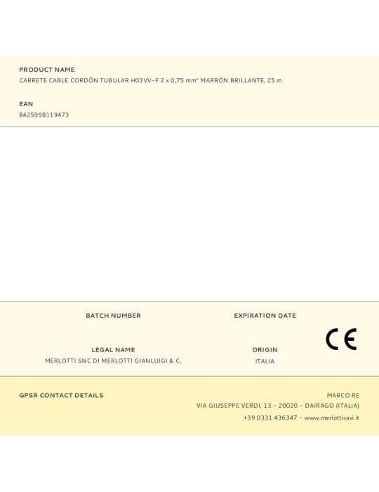 Lote de 25 Unidades Carrete Cable Cordón Tubular H03VV-F 2 x 0,75 mm² Marrón Brillante, 25 m EDM