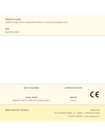Lote de 25 Unidades Carrete Cable Textil Trenzado H03VV-F 2 x 0,75 mm² Burdeos, 25 m EDM 2