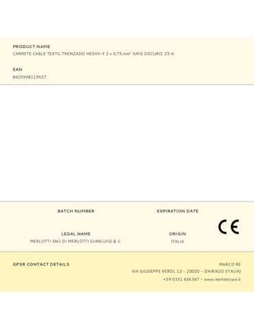 Lote de 25 Unidades Carrete Cable Textil Trenzado H03VV-F 2 x 0,75 mm² Gris Oscuro, 25 m EDM 2