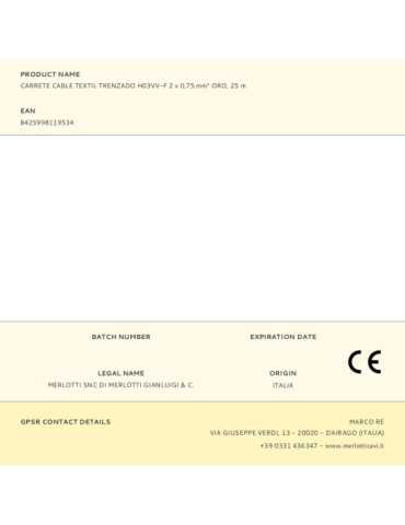 Lote de 25 Unidades Carrete Cable Textil Trenzado H03VV-F 2 x 0,75 mm² Oro, 25 m EDM 2