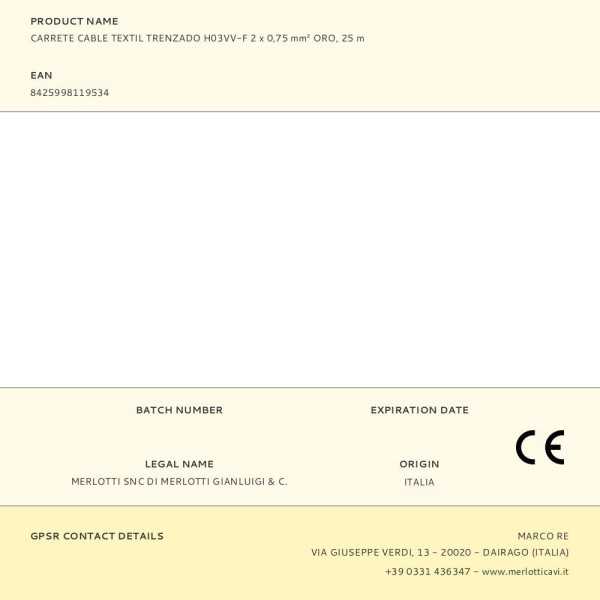 Lote de 25 Unidades Carrete Cable Textil Trenzado H03VV-F 2 x 0,75 mm² Oro, 25 m EDM