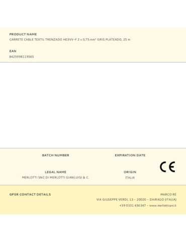 Lote de 25 Unidades Carrete Cable Textil Trenzado H03VV-F 2 x 0,75 mm² Gris Plateado, 25 m EDM 2
