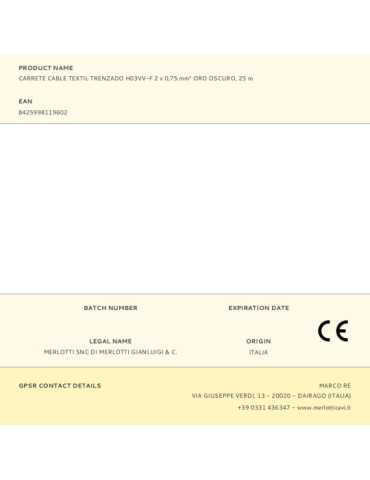 Lote de 25 Unidades Carrete Cable Textil Trenzado H03VV-F 2 x 0,75 mm² Oro Oscuro, 25 m EDM 2
