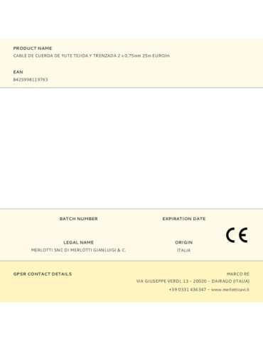 Lote de 25 Unidades Cable de Cuerda de Yute Tejida y Trenzada 2 x 0,75mm 25m EURO/m EDM 2