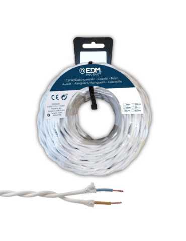 Carrete Cable Paralelo Textil Trenzado H05V-K 2 x 1,00 mm² Blanco, 25 m EDM