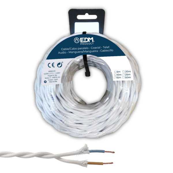 Carrete Cable Paralelo Textil Trenzado H05V-K 2 x 1,00 mm² Blanco, 25 m EDM