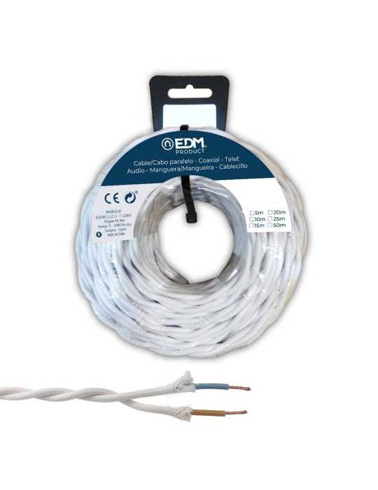 Carrete Cable Paralelo Textil Trenzado H05V-K 2 x 1,00 mm² Blanco, 25 m EDM