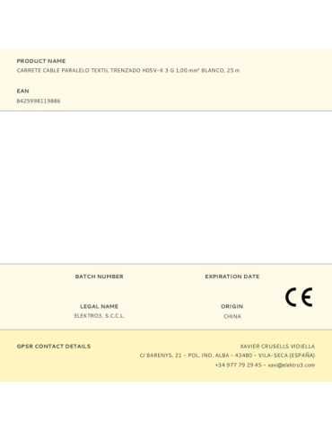Carrete Cable Paralelo Textil Trenzado H05V-K 3 G 1,00 mm² Blanco, 25 m EDM 2