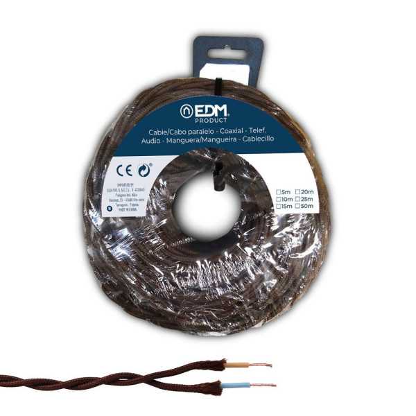 Carrete Cable Paralelo Textil Trenzado H05V-K 2 x 1,00 mm² Marrón, 25 m EDM