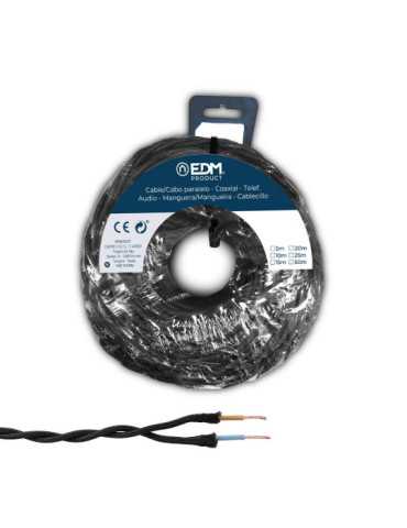 Carrete Cable Paralelo Textil Trenzado H05VV-F 2 x 1,50 mm² Negro, 25 m EDM