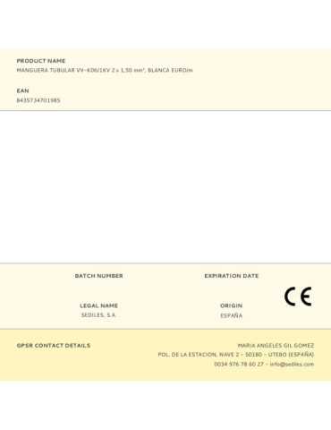 Lote de 100 Unidades Manguera Tubular VV-K06/1KV 2 x 1,50 mm², Blanca EURO/m SEDILES 2