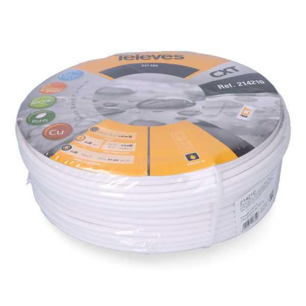 Lote de 100 Unidades Cable Coaxial Apantallado RG6 Cobre, EURO/m TELEVES