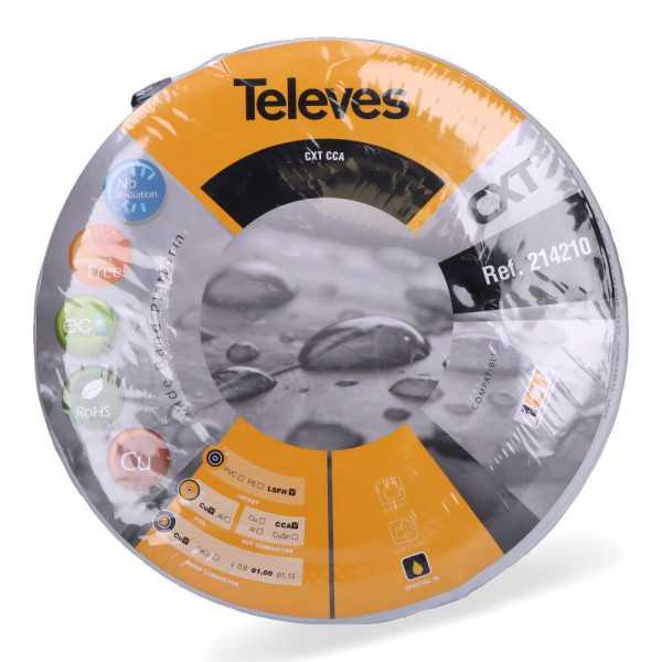 Lote de 100 Unidades Cable Coaxial Apantallado RG6 Cobre, EURO/m TELEVES