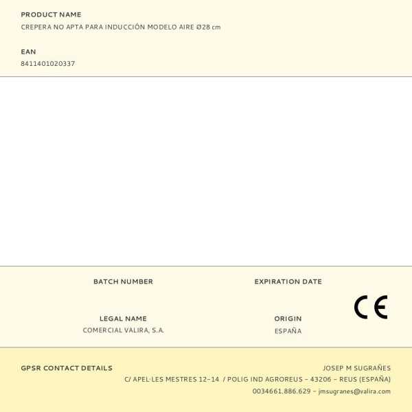 Crepera No Apta para Inducción Modelo Aire Ø28 cm VALIRA