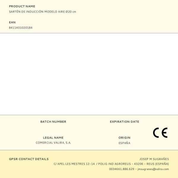 Sartén de Inducción Modelo Aire Ø20 cm VALIRA