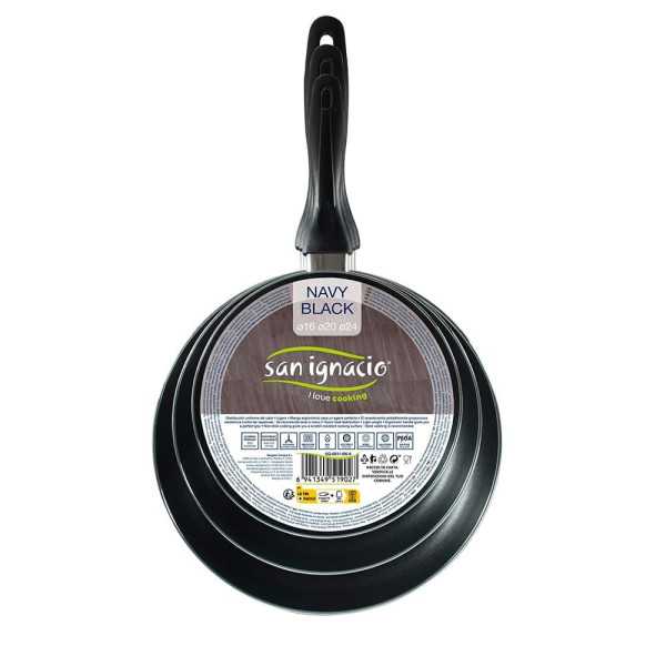Set 3 Sartenes Aluminio Prensado Apto para Inducción Navy Black Ø16 / Ø20 / Ø24 cm SAN IGNACIO