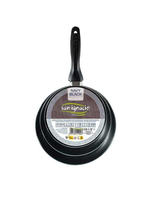Set 3 Sartenes Aluminio Prensado Apto para Inducción Navy Black Ø16 / Ø20 / Ø24 cm SAN IGNACIO
