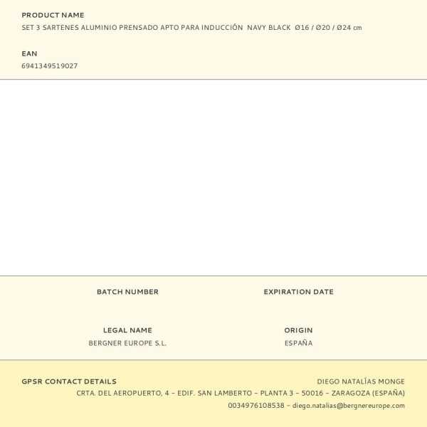 Set 3 Sartenes Aluminio Prensado Apto para Inducción Navy Black Ø16 / Ø20 / Ø24 cm SAN IGNACIO