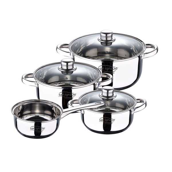 Bateria 7 Piezas de Acero Inox Ind Cassel: Cazo Ø16 cm / Cacerola con Tapa Ø18 cm / Cacerola con Tapa Ø20 cm / SAN IGNACIO