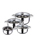 Bateria 7 Piezas de Acero Inox Ind Cassel: Cazo Ø16 cm / Cacerola con Tapa Ø18 cm / Cacerola con Tapa Ø20 cm / SAN IGNACIO