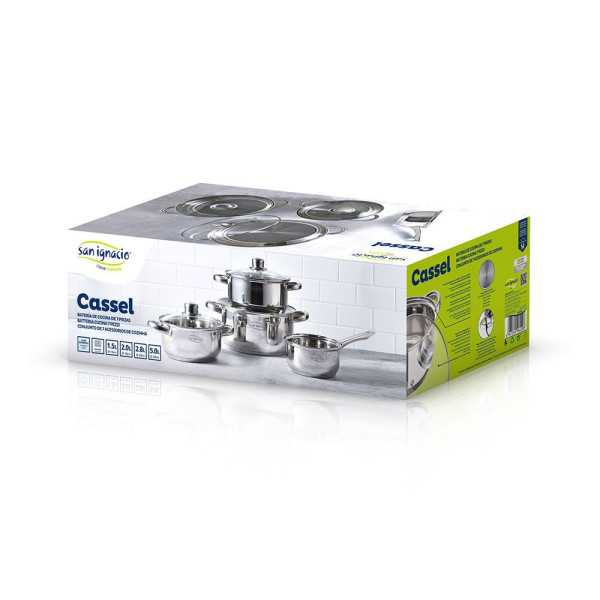 Bateria 7 Piezas de Acero Inox Ind Cassel: Cazo Ø16 cm / Cacerola con Tapa Ø18 cm / Cacerola con Tapa Ø20 cm / SAN IGNACIO