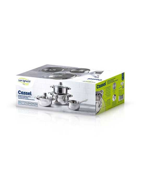Bateria 7 Piezas de Acero Inox Ind Cassel: Cazo Ø16 cm / Cacerola con Tapa Ø18 cm / Cacerola con Tapa Ø20 cm / SAN IGNACIO