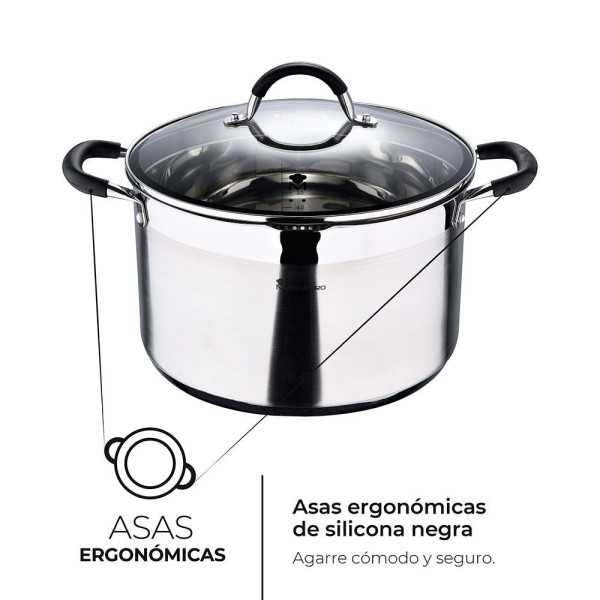 Olla 9,5 L de Acero Inoxidable con Tapa Foodies Ø28 x 16,5 cm MASTERPRO