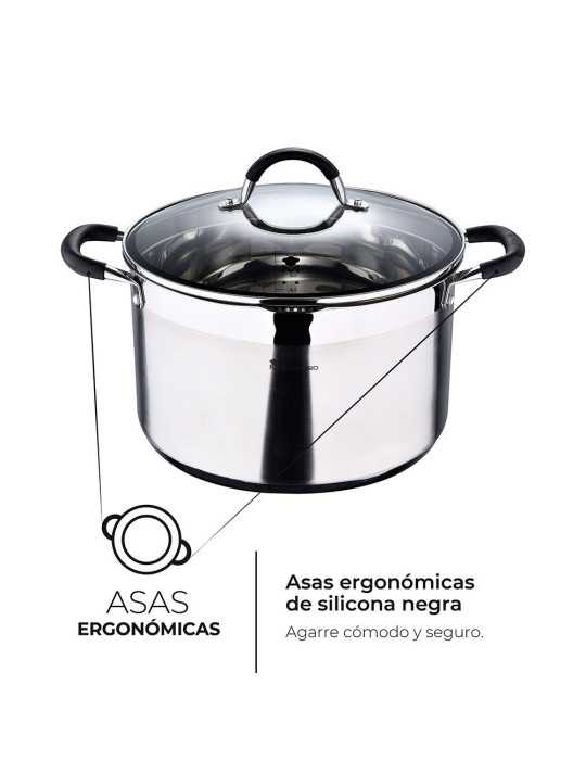Olla 9,5 L de Acero Inoxidable con Tapa Foodies Ø28 x 16,5 cm MASTERPRO