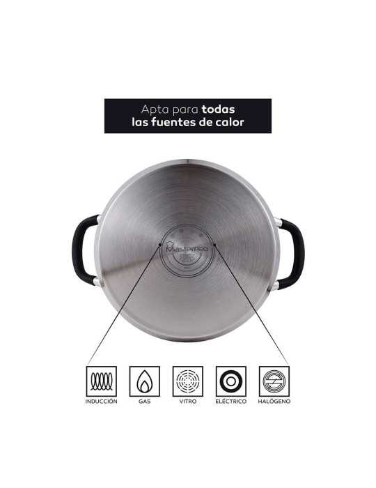 Olla 9,5 L de Acero Inoxidable con Tapa Foodies Ø28 x 16,5 cm MASTERPRO