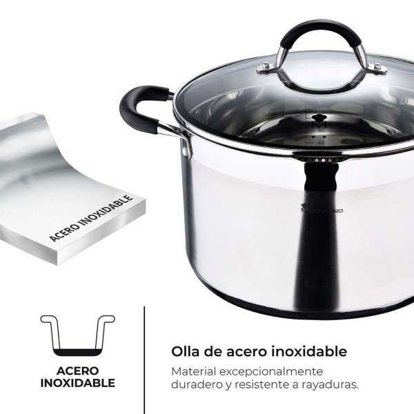 Olla 9,5 L de Acero Inoxidable con Tapa Foodies Ø28 x 16,5 cm MASTERPRO