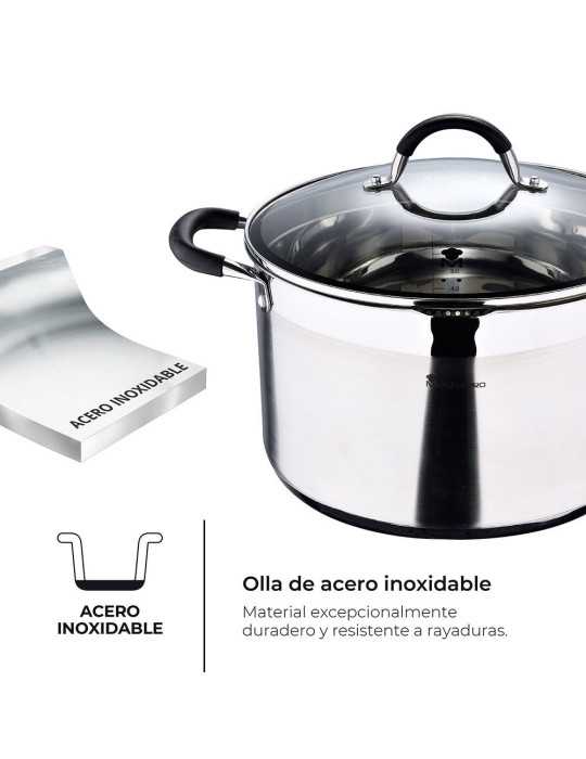 Olla 9,5 L de Acero Inoxidable con Tapa Foodies Ø28 x 16,5 cm MASTERPRO