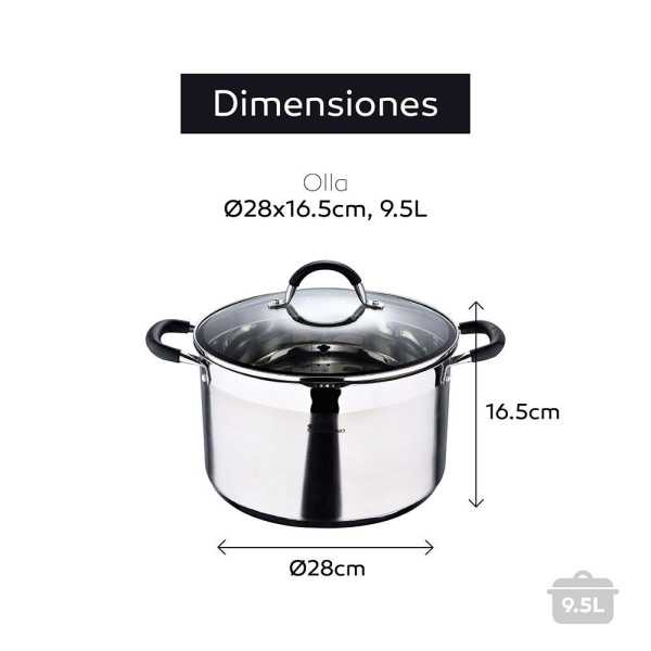 Olla 9,5 L de Acero Inoxidable con Tapa Foodies Ø28 x 16,5 cm MASTERPRO