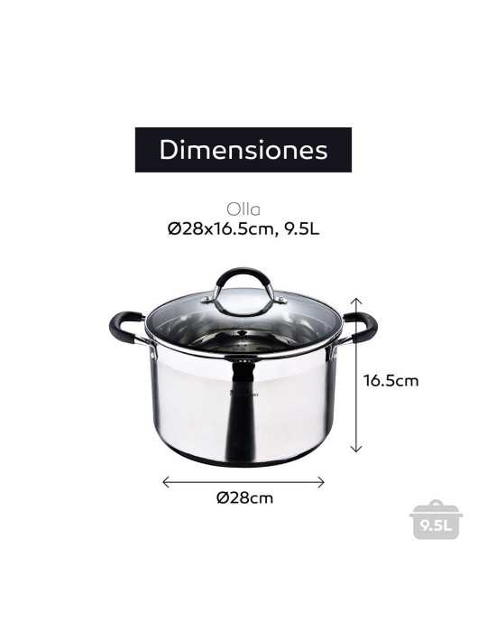 Olla 9,5 L de Acero Inoxidable con Tapa Foodies Ø28 x 16,5 cm MASTERPRO