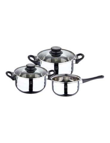 Bateria 5 Piezas de Acero Inoxidable Ind Toledo: Cazo Ø16 cm / Cacerola con Tapa Ø18 cm / Cacerola con Tapa Ø20 cm SAN IGNACIO