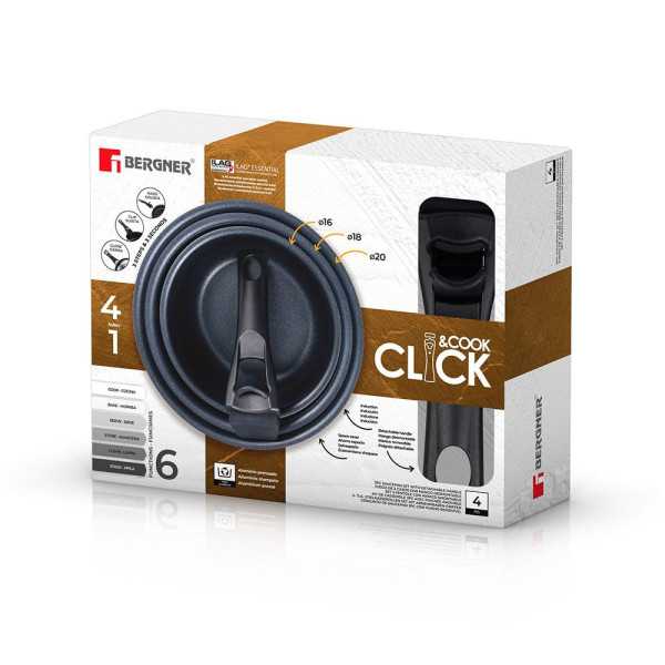Cazos Click & Cook Aluminio Prensado Ø16 / Ø18 / Ø20 cm + Mango Multiusos BERGNER